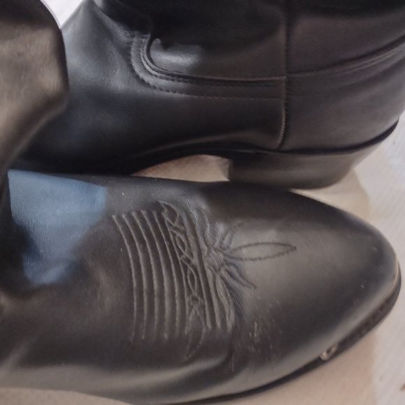 ROAD WOLF VINTAGE BLACK LEATHER METAL TIP WOMAN'S PULL ON COWBOY BOOTS SIZE 8.5 - Picture 3 of 14